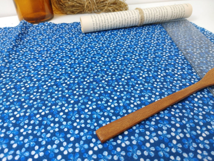 100% Linen Blue Flower Print Fabric Light Weight 7292 - The Linen Lab - Blue