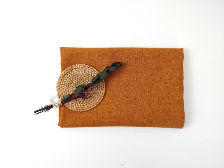 100% Linen Chambray Fabric in Heavyweight Orange Hue 7849 - The Linen Lab - Orange