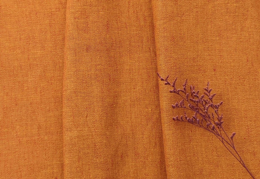 100% Linen Chambray Fabric in Heavyweight Orange Hue 7849 - The Linen Lab - Orange