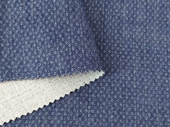 100% Linen Double Face Heavyweight Fabric with Coffee Bean Shape 3996 - The Linen Lab - Navy