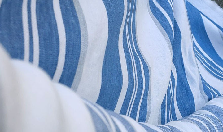 100% Linen Fabric Blue Dobby Stripe 6342 - The Linen Lab - Blue ST 6342
