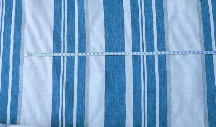 100% Linen Fabric Blue Dobby Stripe 6342 - The Linen Lab - Blue ST 6342