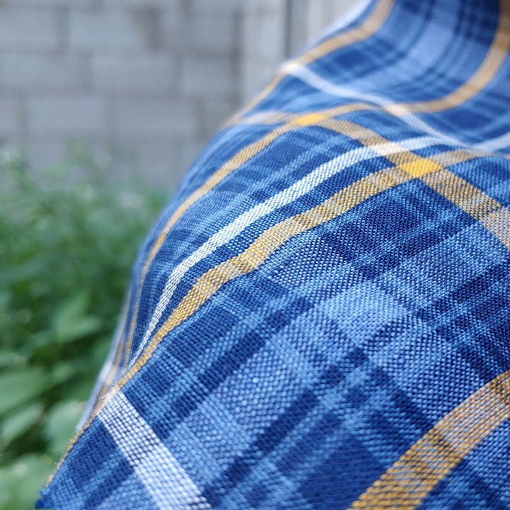 100% Linen Fabric Blue Plaid Medium Weight 6618 - The Linen Lab - Blue 6618