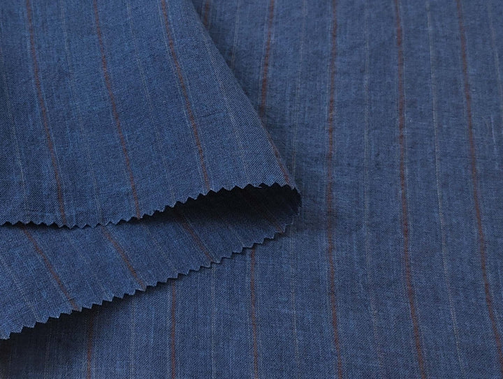 100% Linen Fabric Delave Stripe Lightweight 7500 7501 7751 7723 7724 - The Linen Lab - Navy