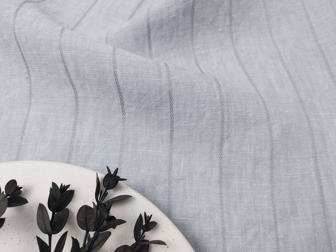 100% Linen Fabric Grey Color Dobby Stripe 6900 - The Linen Lab - Grey