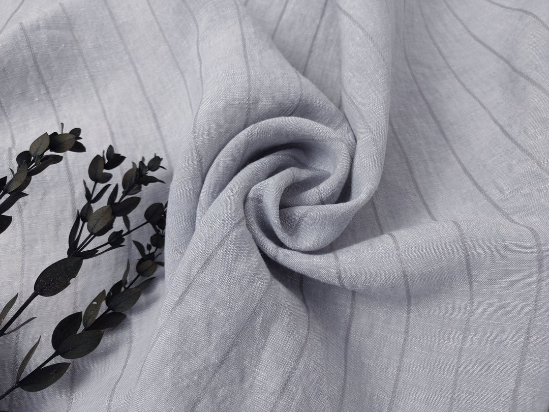 100% Linen Fabric Grey Color Dobby Stripe 6900 - The Linen Lab - Grey