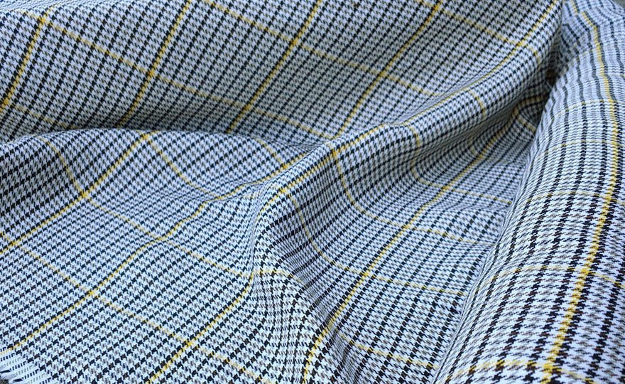 100% Linen Fabric Houndstooth and Windowpane Check Heavy Weight - The Linen Lab - Yellow
