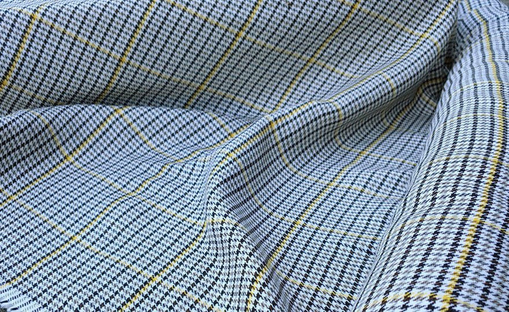 100% Linen Fabric Houndstooth and Windowpane Check Heavy Weight - The Linen Lab - Yellow