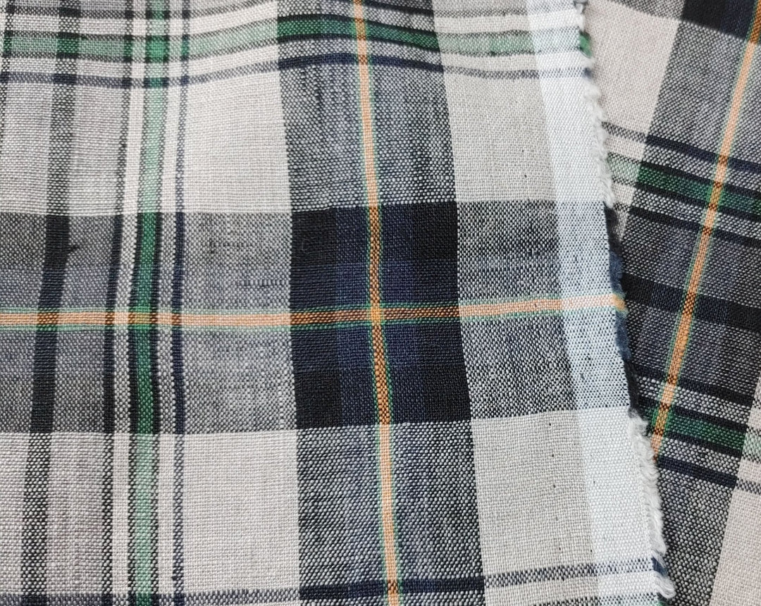 100% Linen Fabric in Medium Weight with Classic Plaid Design 7155 - The Linen Lab - Beige