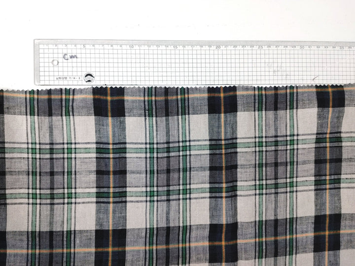 100% Linen Fabric in Medium Weight with Classic Plaid Design 7155 - The Linen Lab - Beige