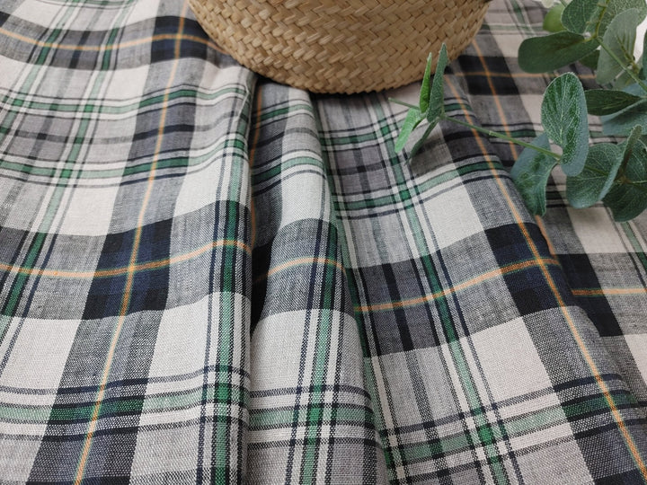 100% Linen Fabric in Medium Weight with Classic Plaid Design 7155 - The Linen Lab - Beige