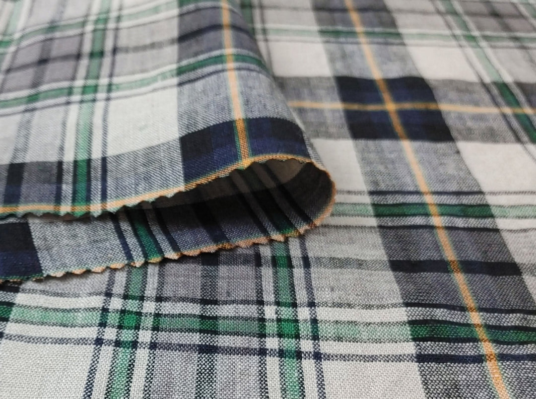 100% Linen Fabric in Medium Weight with Classic Plaid Design 7155 - The Linen Lab - Beige