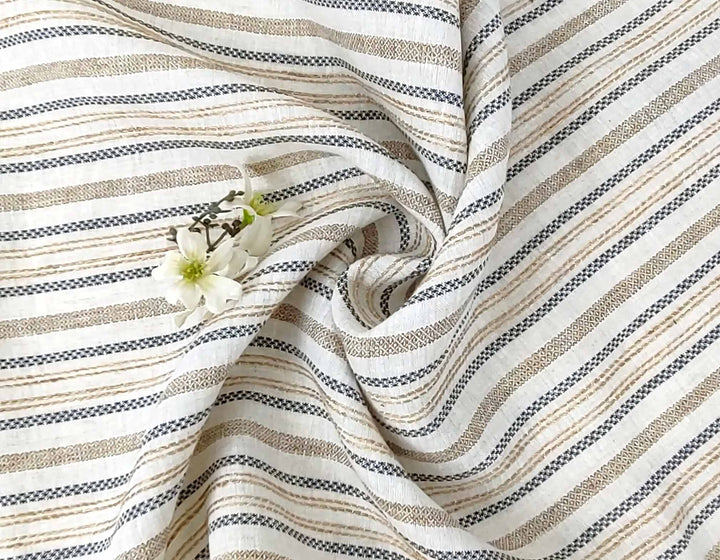 100% Linen Fabric Jacquard Stripe 6151 6206 - The Linen Lab - Beige