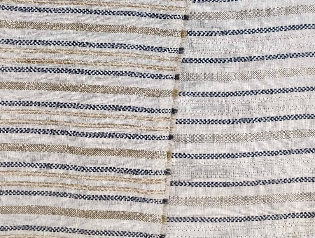 100% Linen Fabric Jacquard Stripe 6151 6206 - The Linen Lab - Beige
