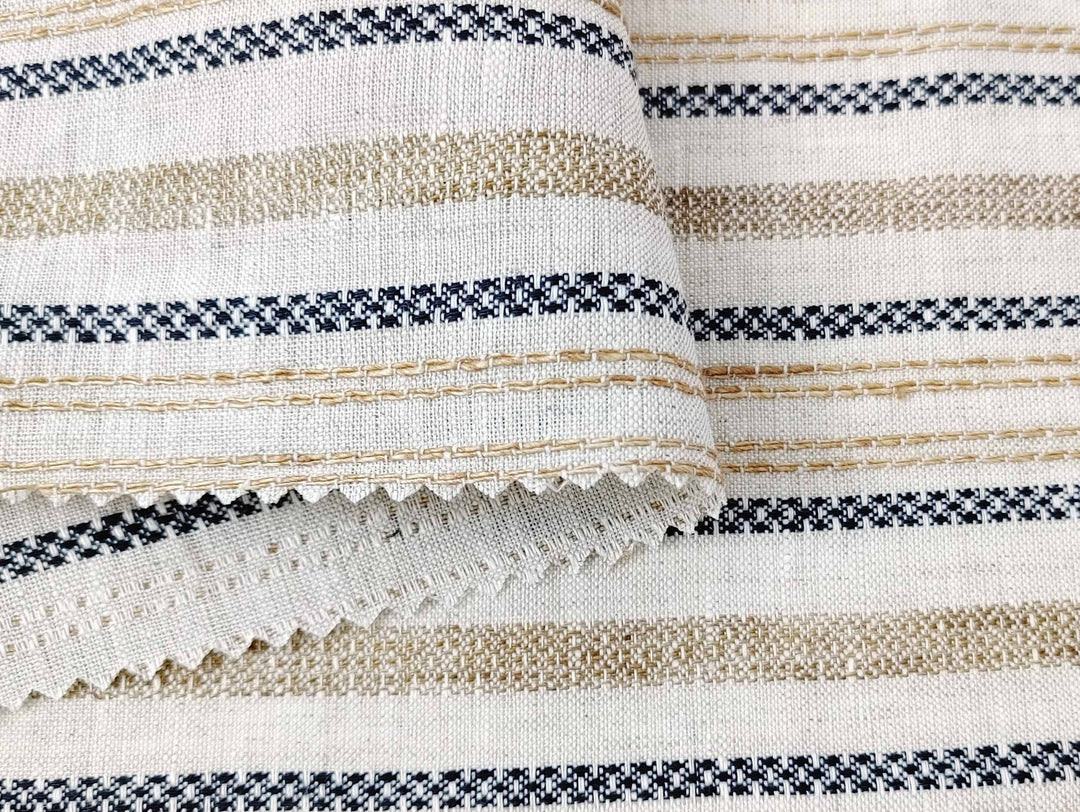 100% Linen Fabric Jacquard Stripe 6151 6206 - The Linen Lab - Beige