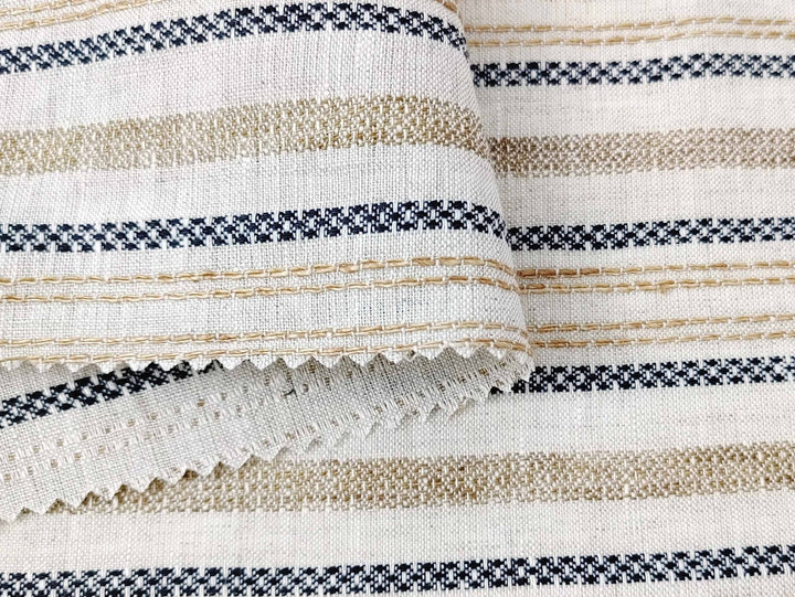 100% Linen Fabric Jacquard Stripe 6151 6206 - The Linen Lab - Beige
