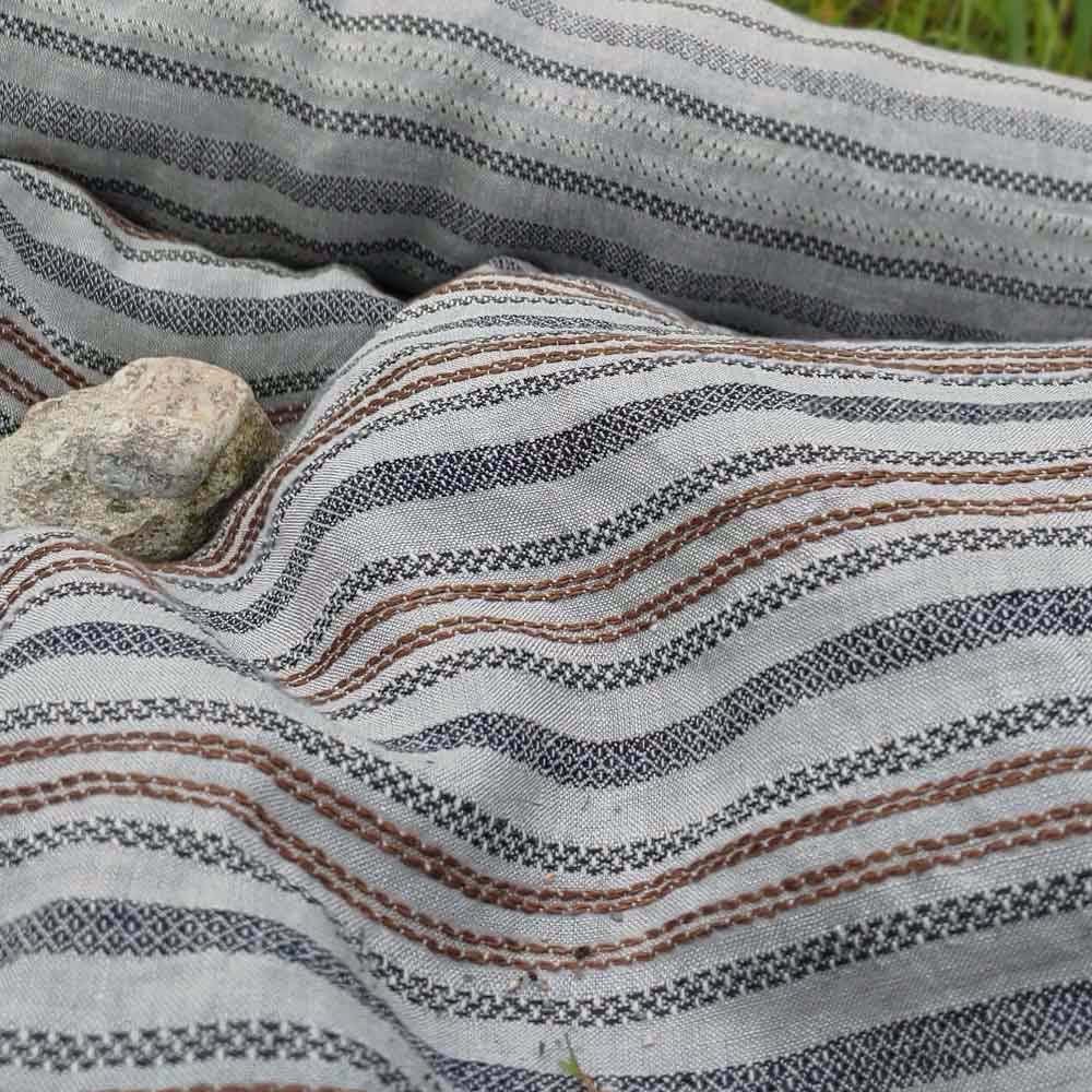 100% Linen Fabric Jacquard Stripe 6151 6206 - The Linen Lab - Grey