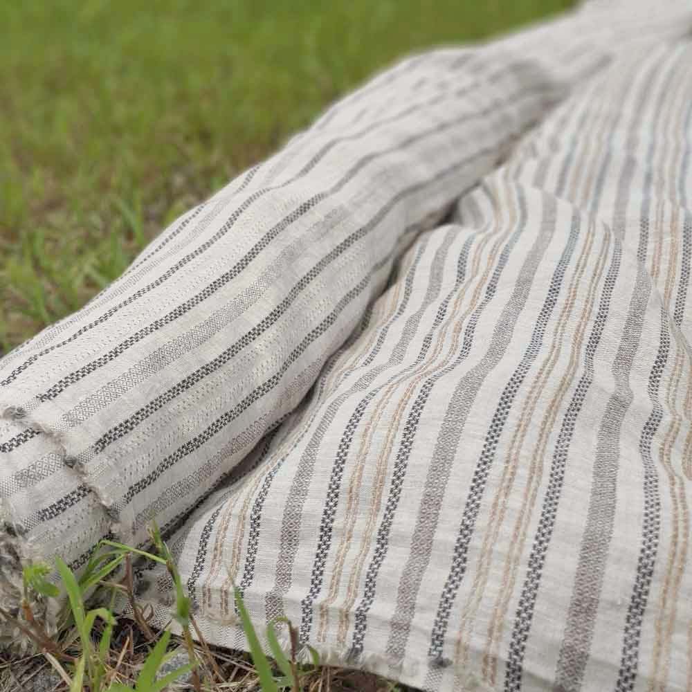 100% Linen Fabric Jacquard Stripe 6151 6206 - The Linen Lab - Grey