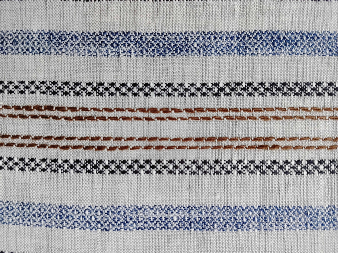 100% Linen Fabric Jacquard Stripe 6151 6206 - The Linen Lab - Grey