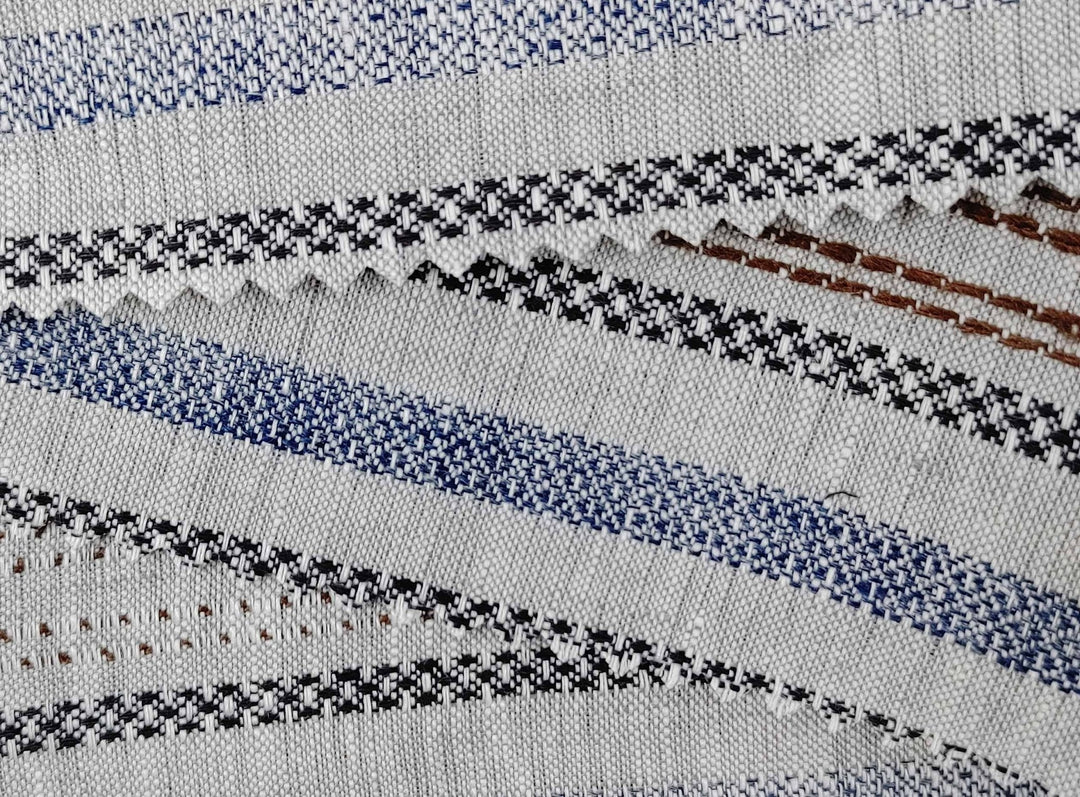 100% Linen Fabric Jacquard Stripe 6151 6206 - The Linen Lab - Grey