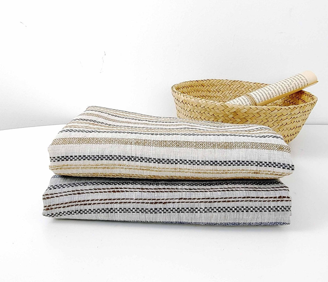 100% Linen Fabric Jacquard Stripe 6151 6206 - The Linen Lab - Grey