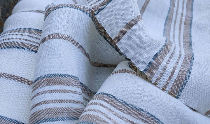 100% Linen Fabric Light Beige Stripe 6662 - The Linen Lab - Beige ST 6662