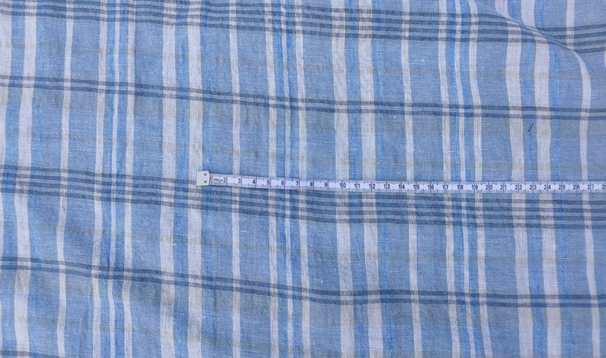 100% Linen Fabric Madras Plaid Light Weight (7022 7023 7024 6709 6710) - The Linen Lab - Blue