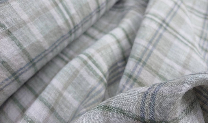 100% Linen Fabric Madras Plaid Light Weight (7022 7023 7024 6709 6710) - The Linen Lab - Light Green & Light Grey