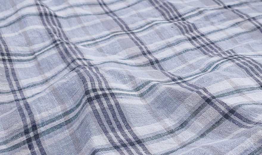 100% Linen Fabric Madras Plaid Light Weight (7022 7023 7024 6709 6710) - The Linen Lab - Grey & Green