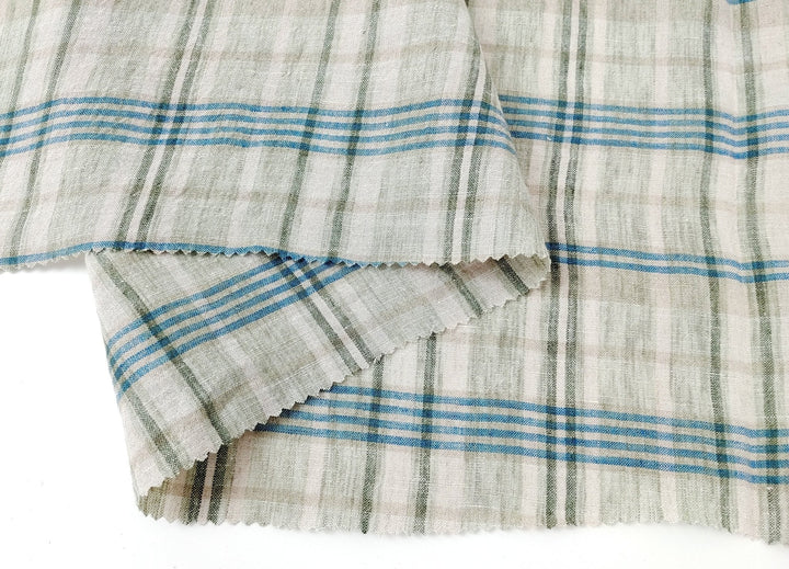 100% Linen Fabric Madras Plaid Light Weight (7022 7023 7024 6709 6710 6711) - The Linen Lab - Blue