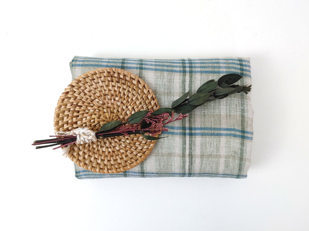 100% Linen Fabric Madras Plaid Light Weight (7022 7023 7024 6709 6710 6711) - The Linen Lab - Greenish Blue