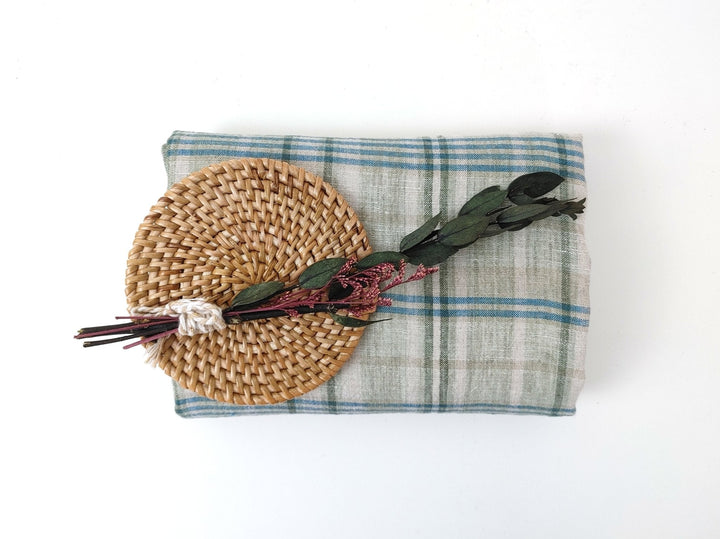 100% Linen Fabric Madras Plaid Light Weight (7022 7023 7024 6709 6710 6711) - The Linen Lab - Greenish Blue