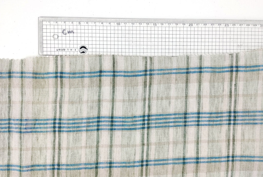 100% Linen Fabric Madras Plaid Light Weight (7022 7023 7024 6709 6710 6711) - The Linen Lab - Greenish Blue