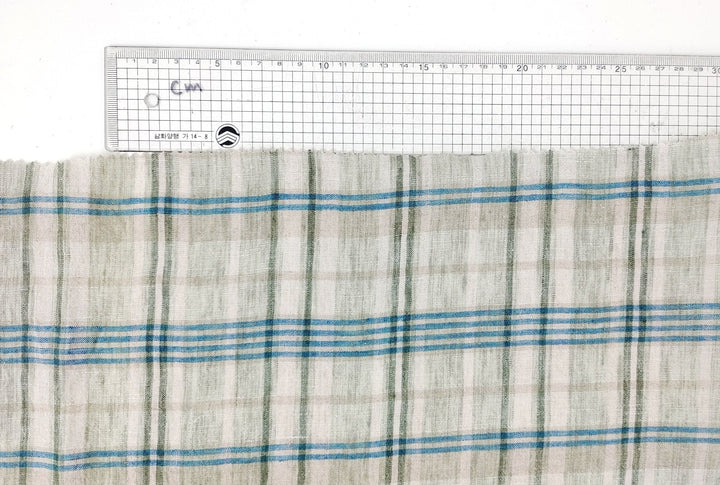 100% Linen Fabric Madras Plaid Light Weight (7022 7023 7024 6709 6710 6711) - The Linen Lab - Greenish Blue