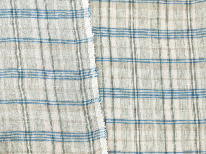 100% Linen Fabric Madras Plaid Light Weight (7022 7023 7024 6709 6710 6711) - The Linen Lab - Greenish Blue