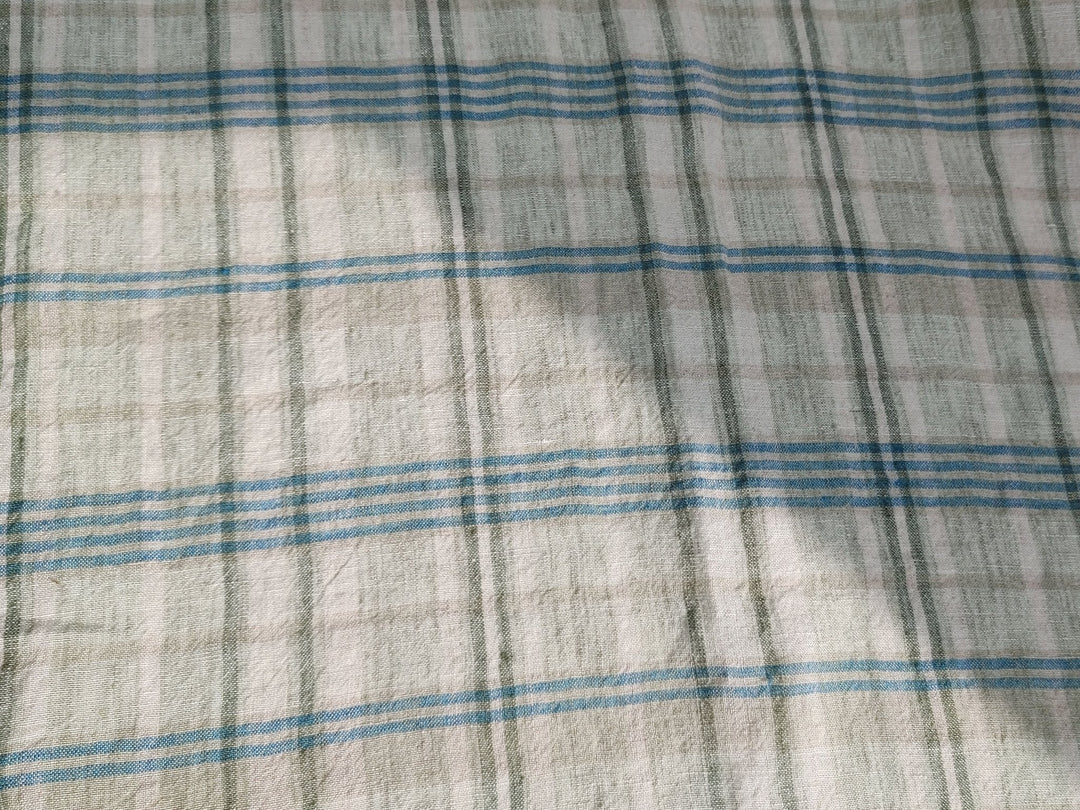 100% Linen Fabric Madras Plaid Light Weight (7022 7023 7024 6709 6710 6711) - The Linen Lab - Greenish Blue