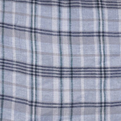 100% Linen Fabric Madras Plaid Light Weight (7022 7023 7024 6709 6710) - The Linen Lab - Grey & Green