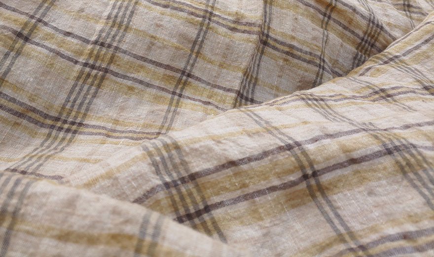 100% Linen Fabric Madras Plaid Light Weight (7022 7023 7024 6709 6710) - The Linen Lab - Mustard