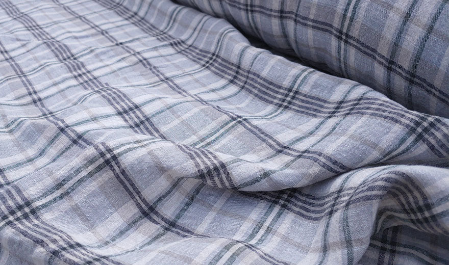 100% Linen Fabric Madras Plaid Light Weight (7022 7023 7024 6709 6710) - The Linen Lab - Grey & Green
