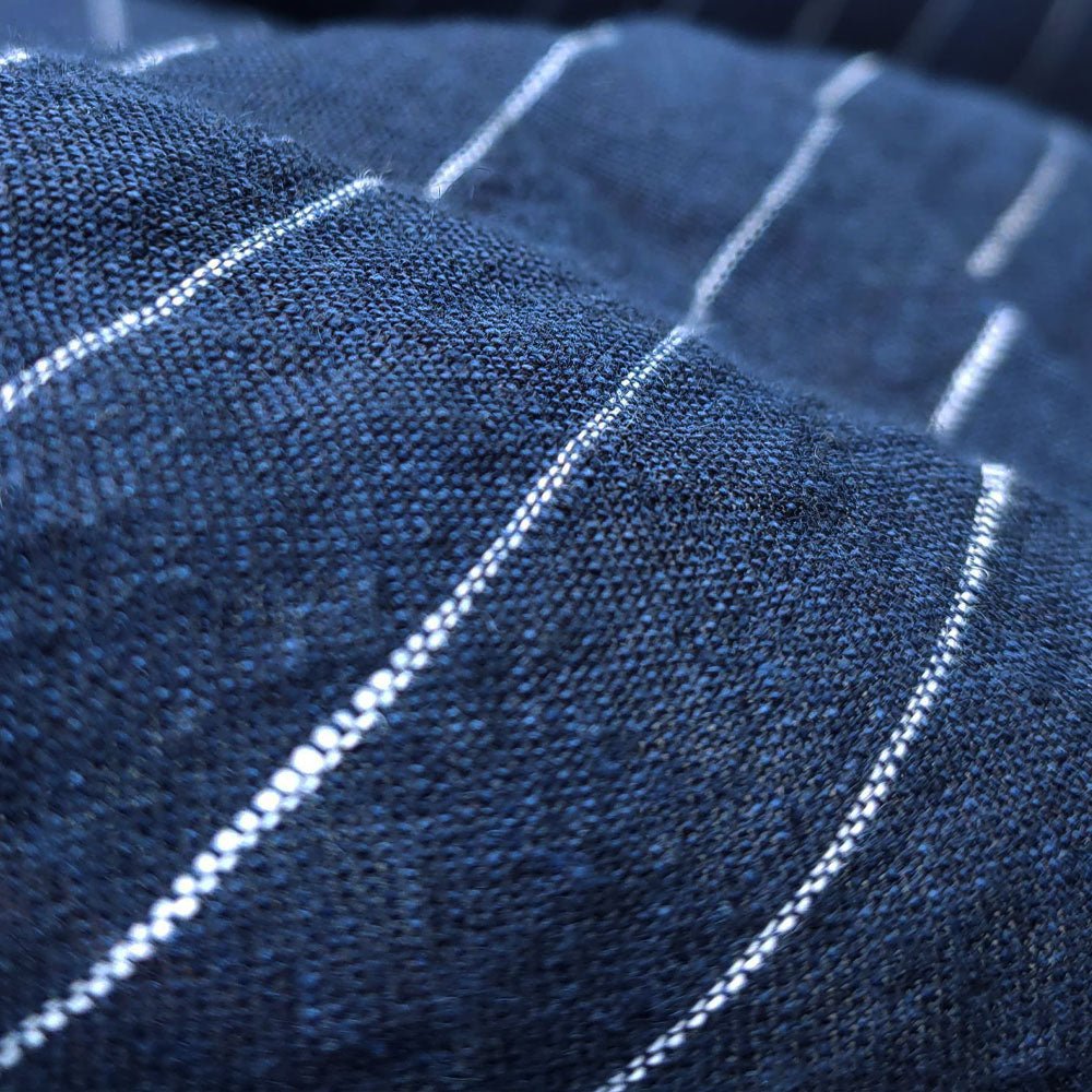 100% Linen Fabric Navy Color Pin Stripe Light Weight (6272) - The Linen Lab - Navy