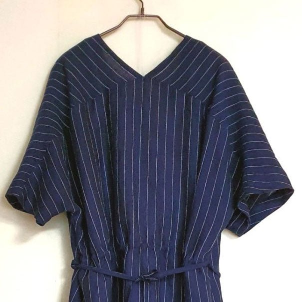 100% Linen Fabric Navy Color Pin Stripe Light Weight (6272) - The Linen Lab - Navy