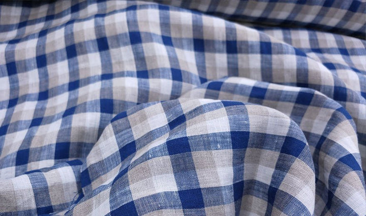 100% Linen Fabric Navy Gingham Check Light Weight 6158 - The Linen Lab - Navy 6158