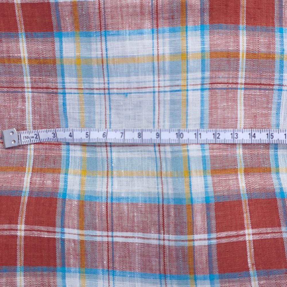 100% Linen Fabric Red Tartan Plaid Light Weight (6348) - The Linen Lab - Red