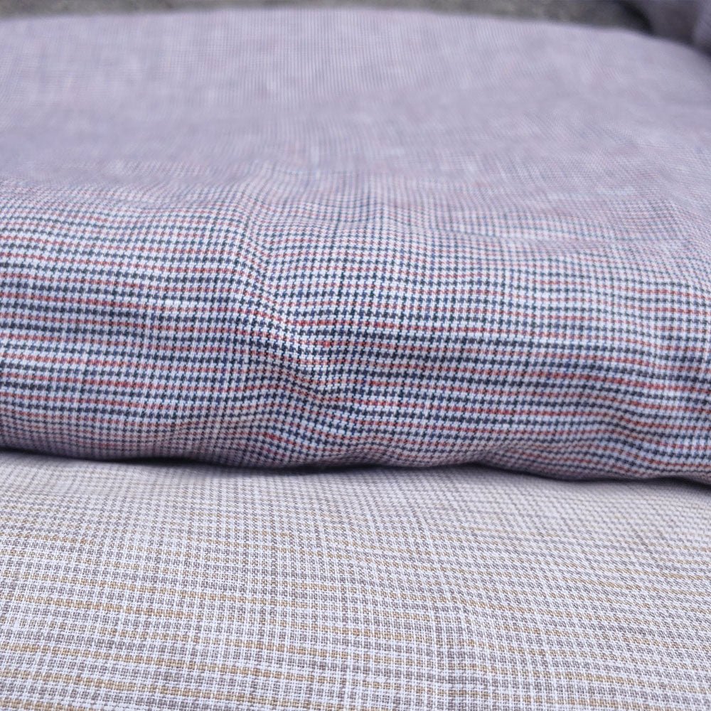 100% Linen Fabric small starcheck light weight - The Linen Lab - 7030 mustard & green