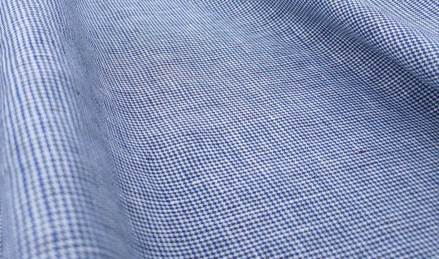 100% Linen Fabric small starcheck light weight  - The Linen Lab - 7027 navy green