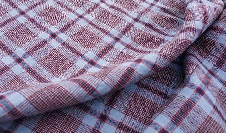 100% Linen Fabric Tartan Check 9s Medium-Heavy Weight 6318 6479 - The Linen Lab - Red 6318