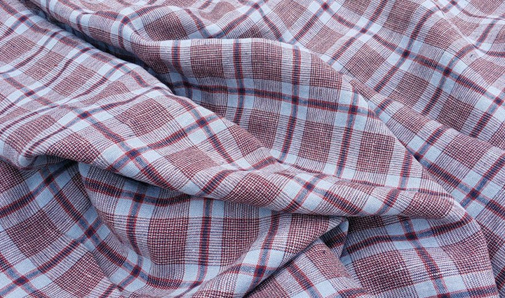 100% Linen Fabric Tartan Check 9s Medium-Heavy Weight 6318 6479 - The Linen Lab - Red 6318