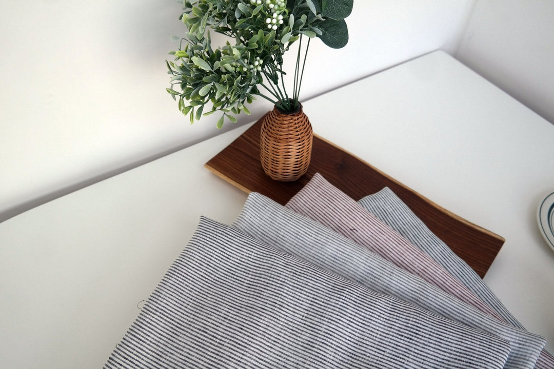 100% Linen Fabric Thin Stripe Collections Light Weight 4768 6939 6280 6279 - The Linen Lab - Grey 4768