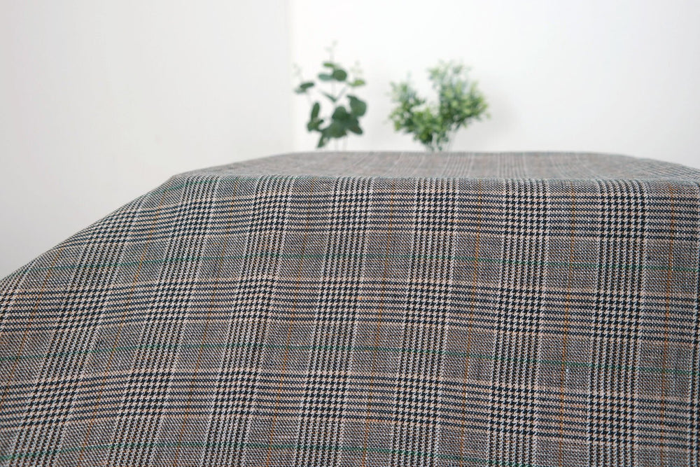 100% Linen Fabric Twill Multi Color Houndstooth Glen Plaid Medium Weight (6416) - The Linen Lab - Multi Colors