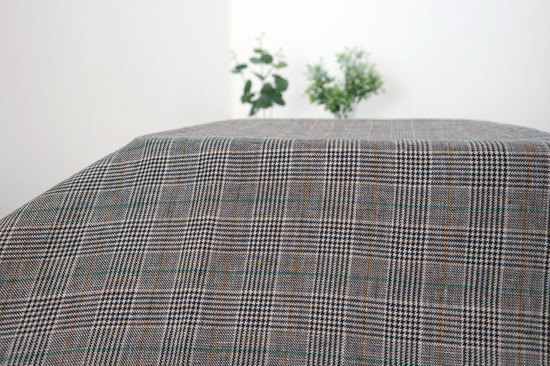 100% Linen Fabric Twill Multi Color Houndstooth Glen Plaid Medium Weight (6416) - The Linen Lab - Multi Colors